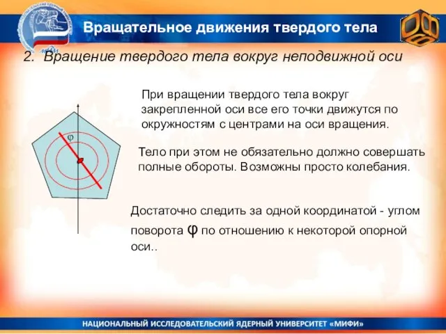 2. Вращение твердого тела вокруг неподвижной оси При вращении твердого тела