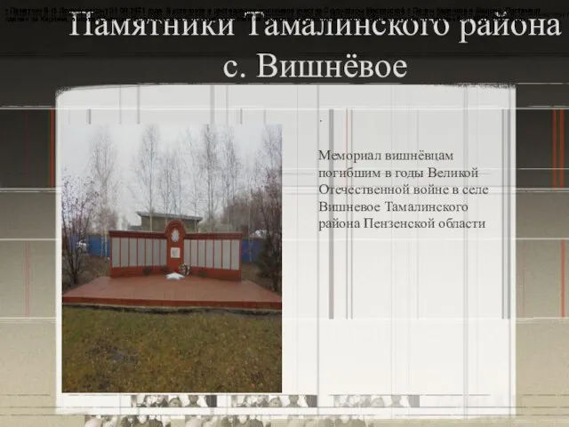 Памятники Тамалинского района с. Вишнёвое · Мемориал вишнёвцам погибшим в годы