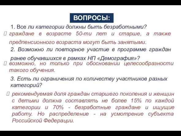 1. Все ли категории должны быть безработными? граждане в возрасте 50-ти