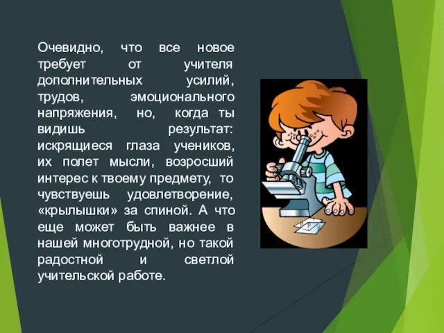 Очевидно, что все новое требует от учителя дополнительных усилий, трудов, эмоционального