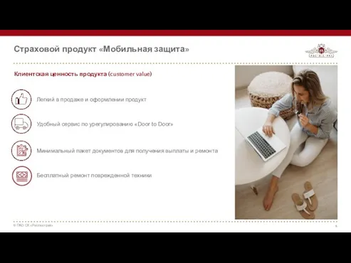 Страховой продукт «Мобильная защита» Клиентская ценность продукта (customer value) Легкий в