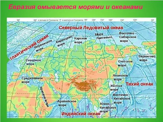 Евразия омывается морями и океанами