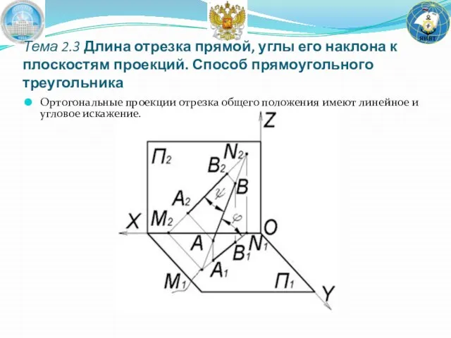 Ортогональные проекции отрезка общего положения имеют линейное и угловое искажение. Тема