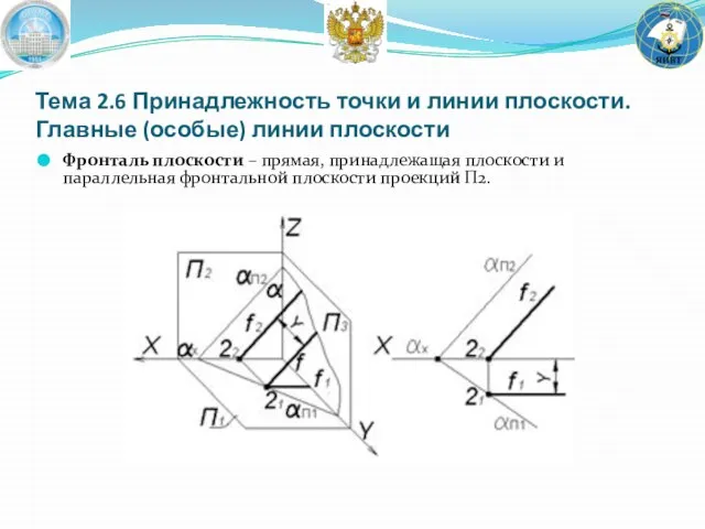 Фронталь плоскости – прямая, принадлежащая плоскости и параллельная фронтальной плоскости проекций