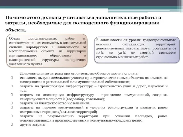 Помимо этого должны учитываться дополнительные работы и затраты, необходимые для полноценного