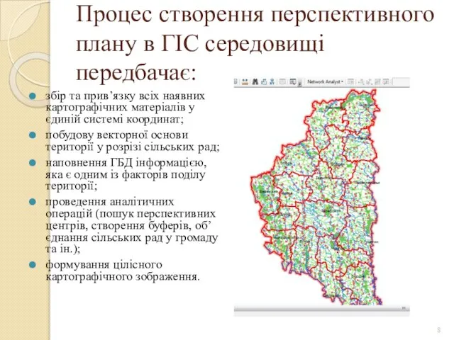 Процес створення перспективного плану в ГІС середовищі передбачає: збір та прив’язку