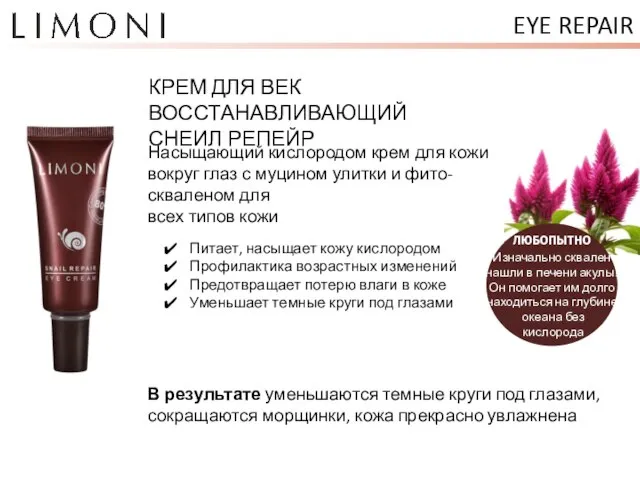 EYE REPAIR КРЕМ ДЛЯ ВЕК ВОССТАНАВЛИВАЮЩИЙ СНЕИЛ РЕПЕЙР Питает, насыщает кожу