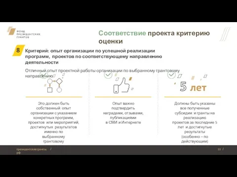 Это должен быть собственный опыт организации с указанием конкретных программ, проектов