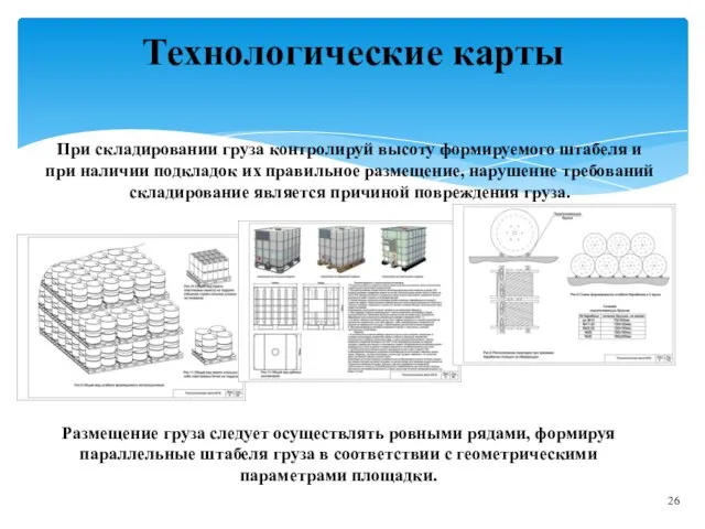 Технологические карты При складировании груза контролируй высоту формируемого штабеля и при