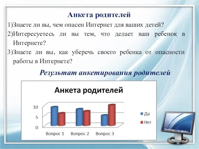 Анкета родителей Знаете ли вы, чем опасен Интернет для ваших детей?