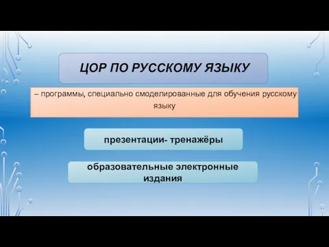ЦОР ПО РУССКОМУ ЯЗЫКУ – программы, специально смоделированные для обучения русскому