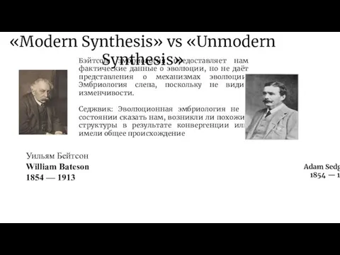 «Modern Synthesis» vs «Unmodern Synthesis» Бэйтсон: эмбриология предоставляет нам фактические данные