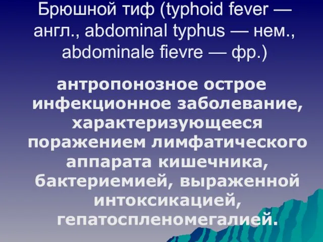 Брюшной тиф (typhoid fever — англ., аbdominal typhus — нем., abdominale