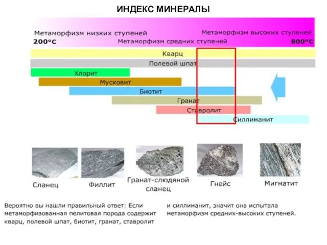 МЕТАОРФИЧЕСКИЕ ПОРОДЫ ИНДЕКС МИНЕРАЛЫ