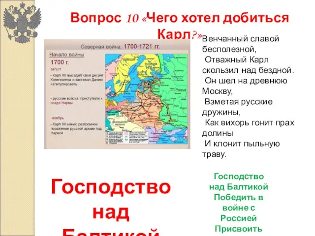 Вопрос 10 «Чего хотел добиться Карл?» Венчанный славой бесполезной, Отважный Карл