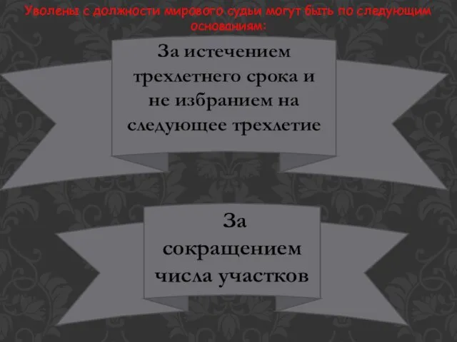 Уволены с должности мирового судьи могут быть по следующим основаниям: За