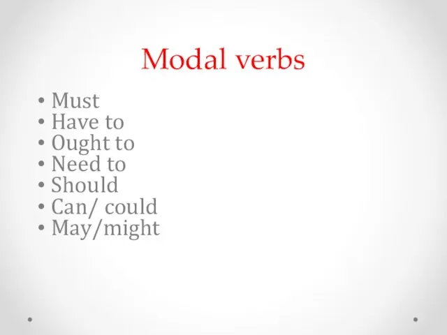 Modal verbs Must Have to Ought to Need to Should Can/ could May/might