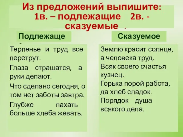 О чем идет речь? Запишите ответ по вариантам Главный член предложения,