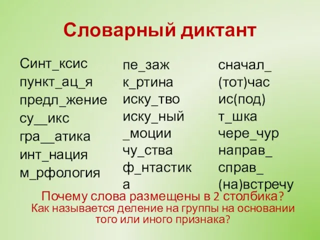 Синт_ксис пункт_ац_я предл_жение су__икс гра__атика инт_нация м_рфология Словарный диктант пе_заж к_ртина