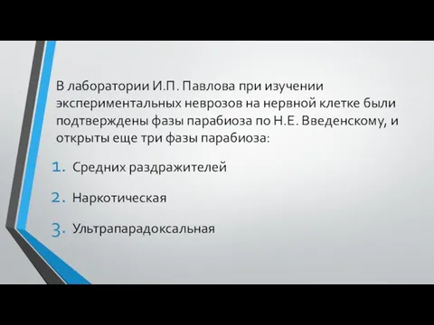 В лаборатории И.П. Павлова при изучении экспериментальных неврозов на нервной клетке