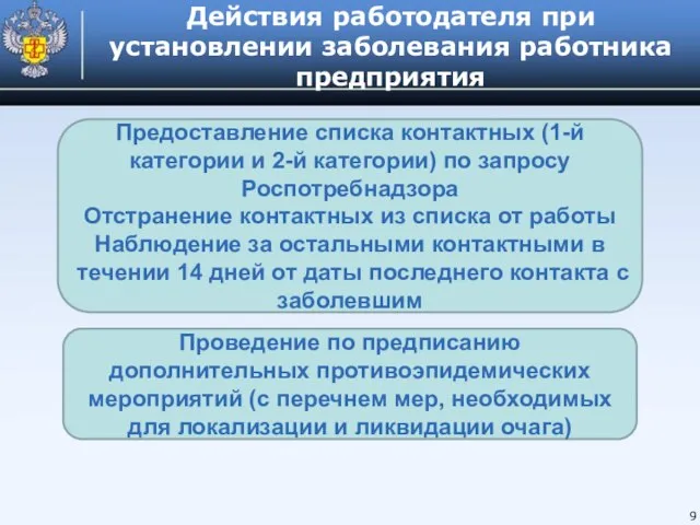 Действия работодателя при установлении заболевания работника предприятия 9 Предоставление списка контактных