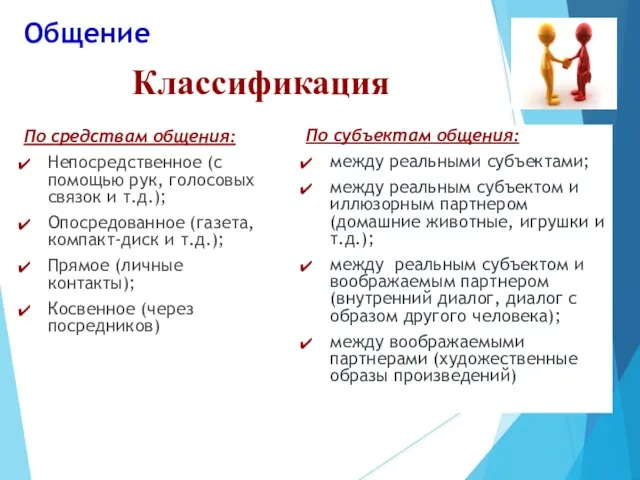 Общение По средствам общения: Непосредственное (с помощью рук, голосовых связок и