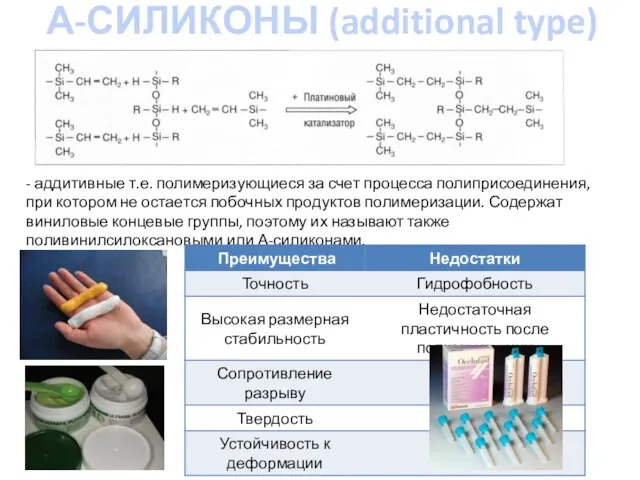 А-СИЛИКОНЫ (additional type) - аддитивные т.е. полимеризующиеся за счет процесса полиприсоединения,