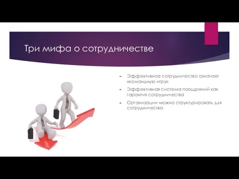 Три мифа о сотрудничестве Эффективное сотрудничество означает «командную игру» Эффективная система