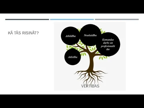 KĀ TĀS RISINĀT? VĒRTĪBAS Atbildība Neatlaidība Komandas darbs un profesionalitāte Attīstība