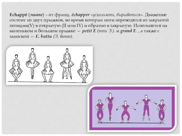 Echappé (эшапе) – от франц. échapper «ускользать, вырываться». Движение состоит из