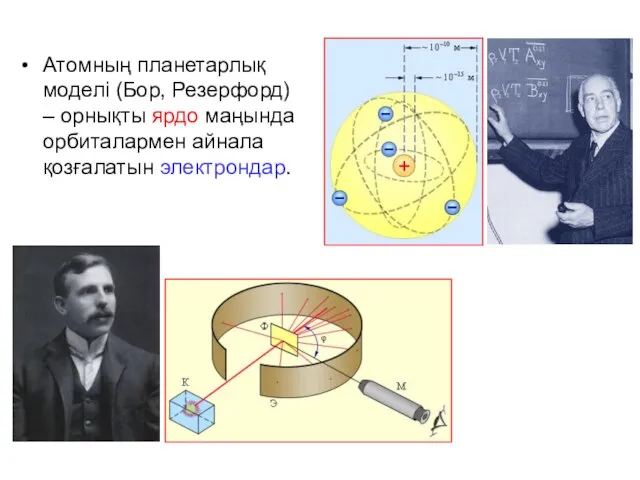 Атомның планетарлық моделі (Бор, Резерфорд) – орнықты ярдо маңында орбиталармен айнала қозғалатын электрондар.