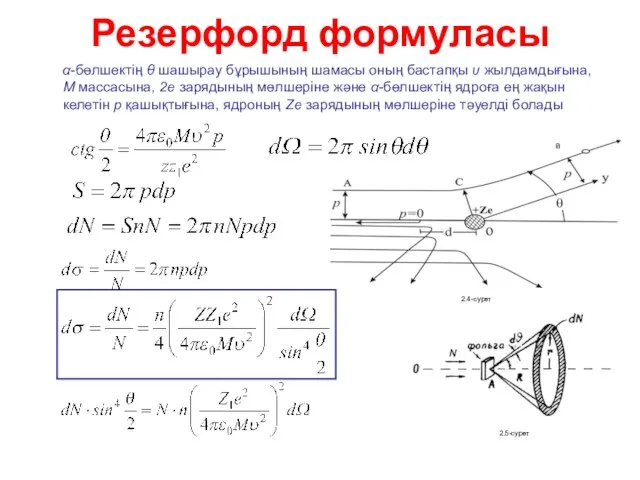 Резерфорд формуласы α-бөлшектің θ шашырау бұрышының шамасы оның бастапқы υ жылдамдығына,