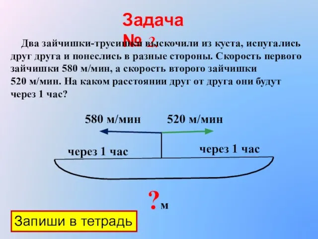 Задача № 2. Два зайчишки-трусишки выскочили из куста, испугались друг друга