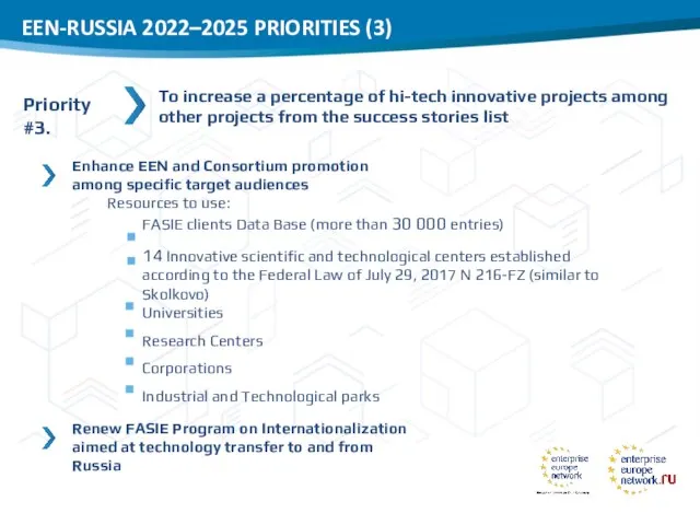 To increase a percentage of hi-tech innovative projects among other projects