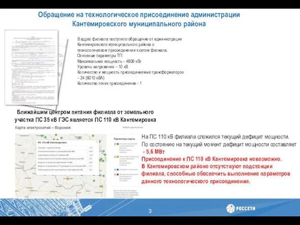 Обращение на технологическое присоединение администрации Кантемировского муниципального района В адрес филиала