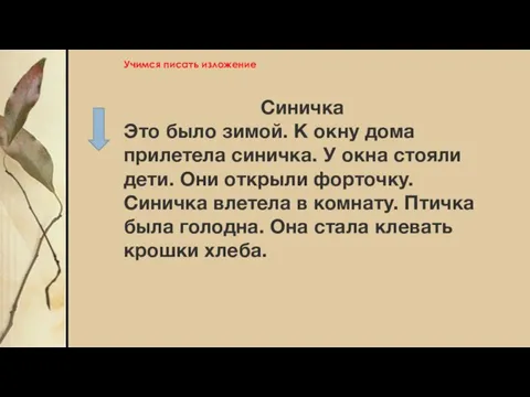 Синичка Это было зимой. К окну дома прилетела синичка. У окна