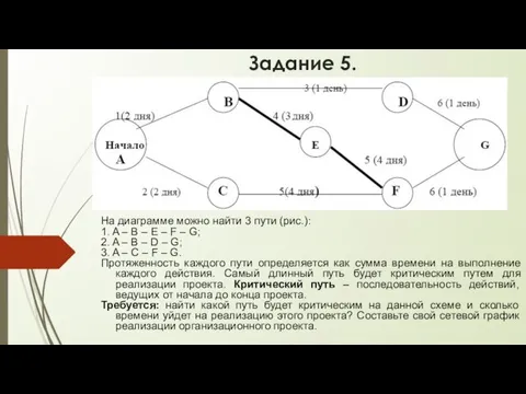 Задание 5. На диаграмме можно найти 3 пути (рис.): 1. A