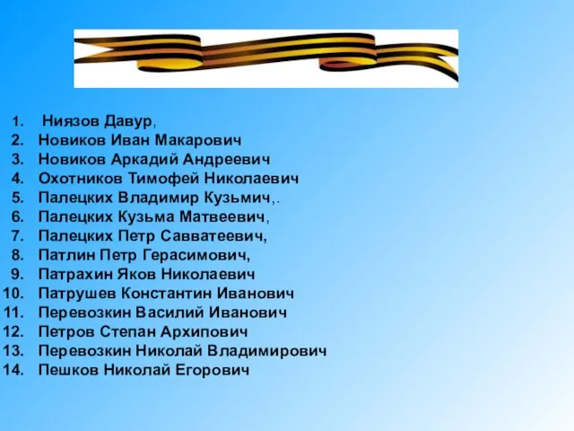 Ниязов Давур, Новиков Иван Макарович Новиков Аркадий Андреевич Охотников Тимофей Николаевич