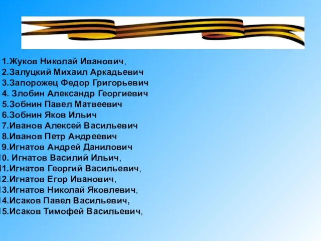 Жуков Николай Иванович, Залуцкий Михаил Аркадьевич Запорожец Федор Григорьевич Злобин Александр