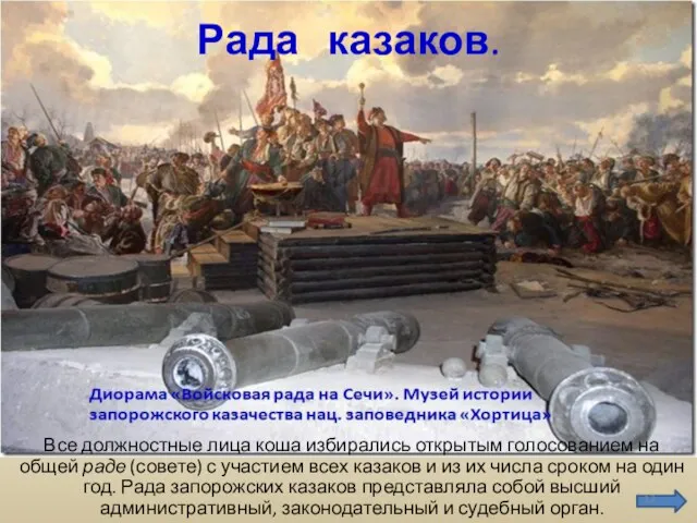 Рада казаков. Все должностные лица коша избирались открытым голосованием на общей