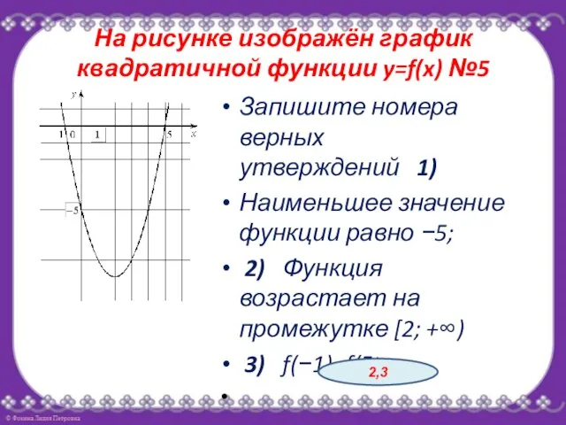 На рисунке изображён график квадратичной функции y=f(x) №5 Запишите номера верных