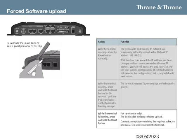 08/05/2023 Forced Software upload To activate the reset bottom, use a