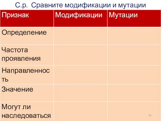 С.р. Сравните модификации и мутации