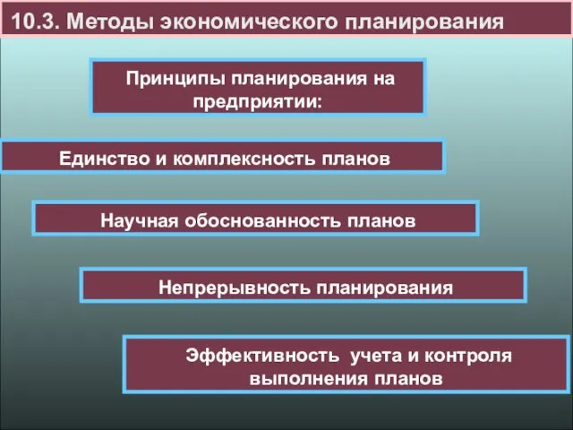 10.3. Методы экономического планирования Принципы планирования на предприятии: Единство и комплексность