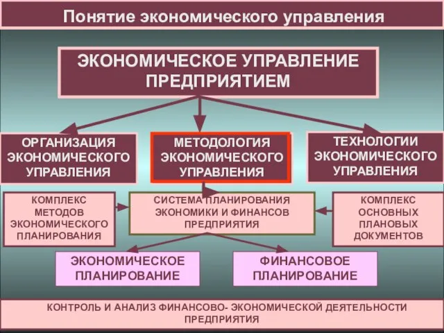 Понятие экономического управления СИСТЕМА ПЛАНИРОВАНИЯ ЭКОНОМИКИ И ФИНАНСОВ ПРЕДПРИЯТИЯ КОНТРОЛЬ И