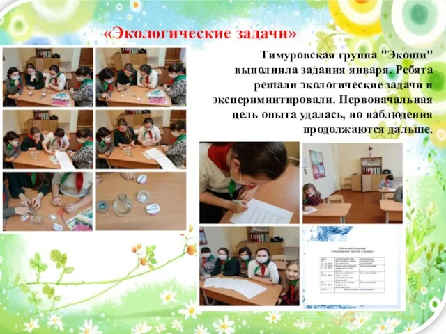 Тимуровская группа "Экоши" выполнила задания января. Ребята решали экологические задачи и