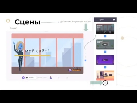 Сцены Сцена 1 Добавляем 4 сцены для нашего видео
