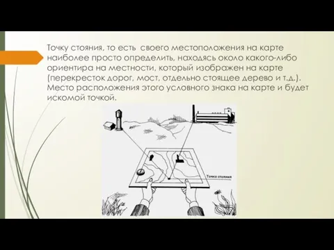 Точку стояния, то есть своего местоположения на карте наиболее просто определить,