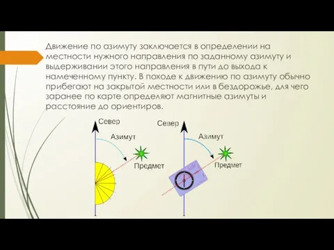 Движение по азимуту заключается в определении на местности нужного направления по