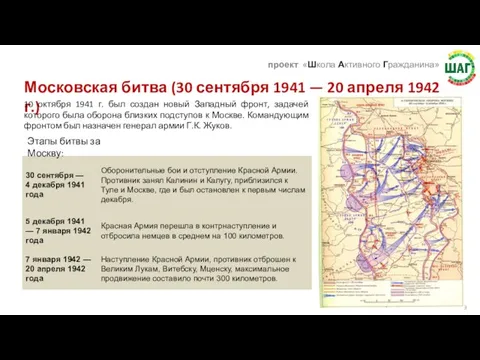 Московская битва (30 сентября 1941 — 20 апреля 1942 г.) Этапы